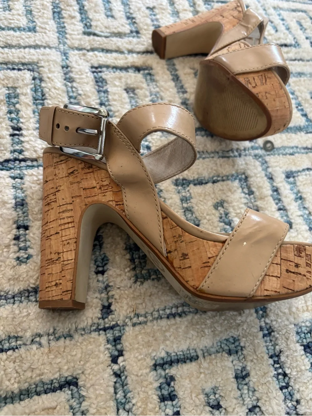 Michael Kord Neutral Beige Platform Sandals with Ankle Strap